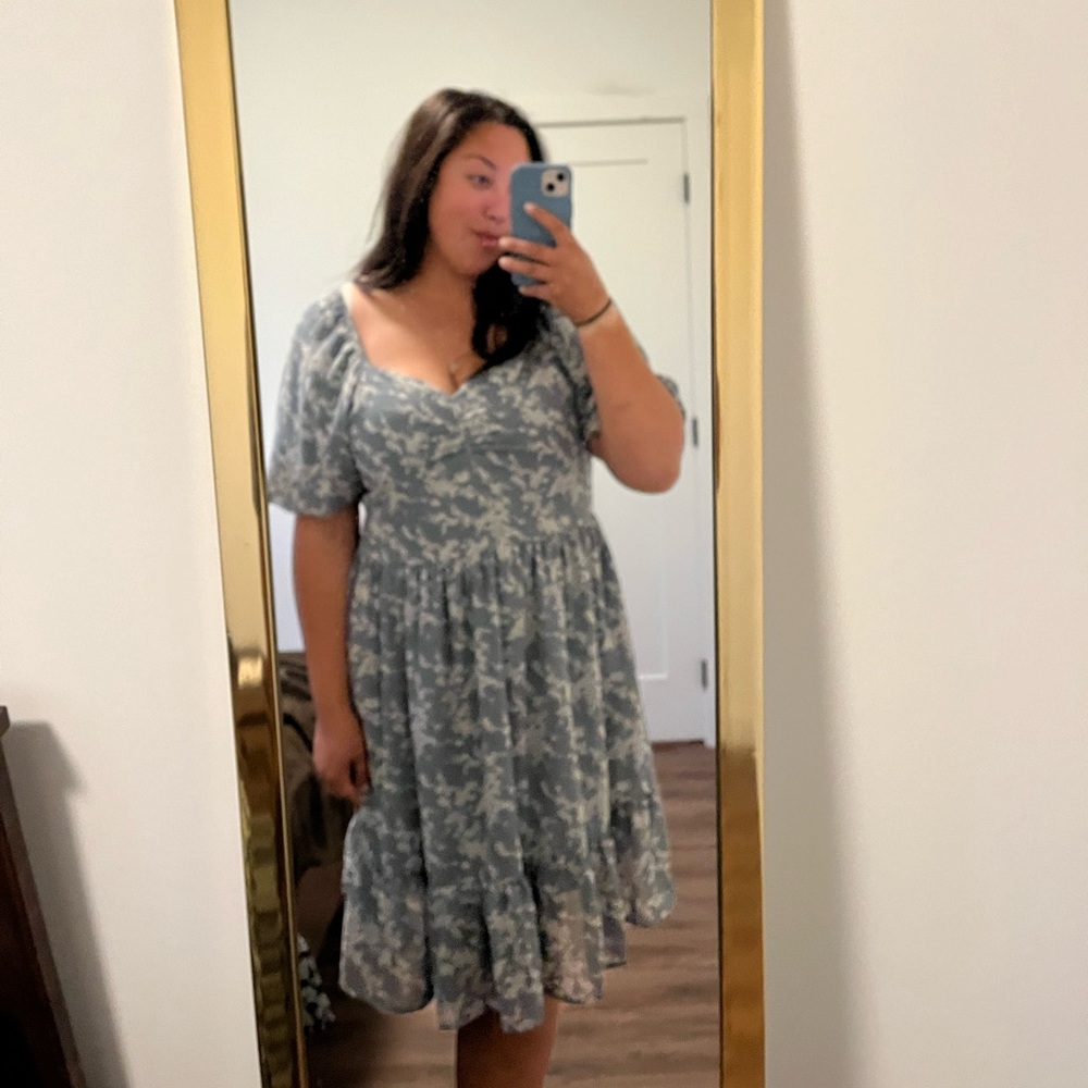 Elegant Blue Floral Women's Dress